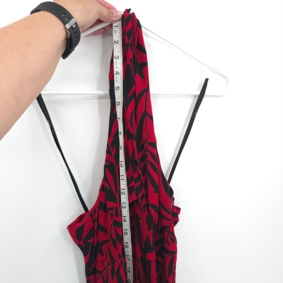 Y2k Donna Ricco 100% Silk Babydoll Halter Dress Red Black Ruffle Hem Open Back - Picture 11 of 16